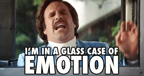 gif of Will Ferrell's character Ron Burgundy in Anchorman in a phone booth screaming "I'm in a glass case of emotion!"